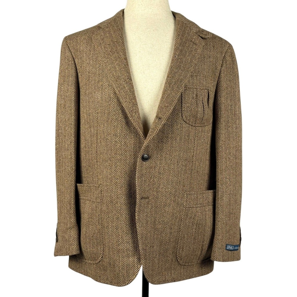 Polo Ralph Lauren Herringbone Sport Coat Mens 46R Brown Wool Blazer Italy NWT